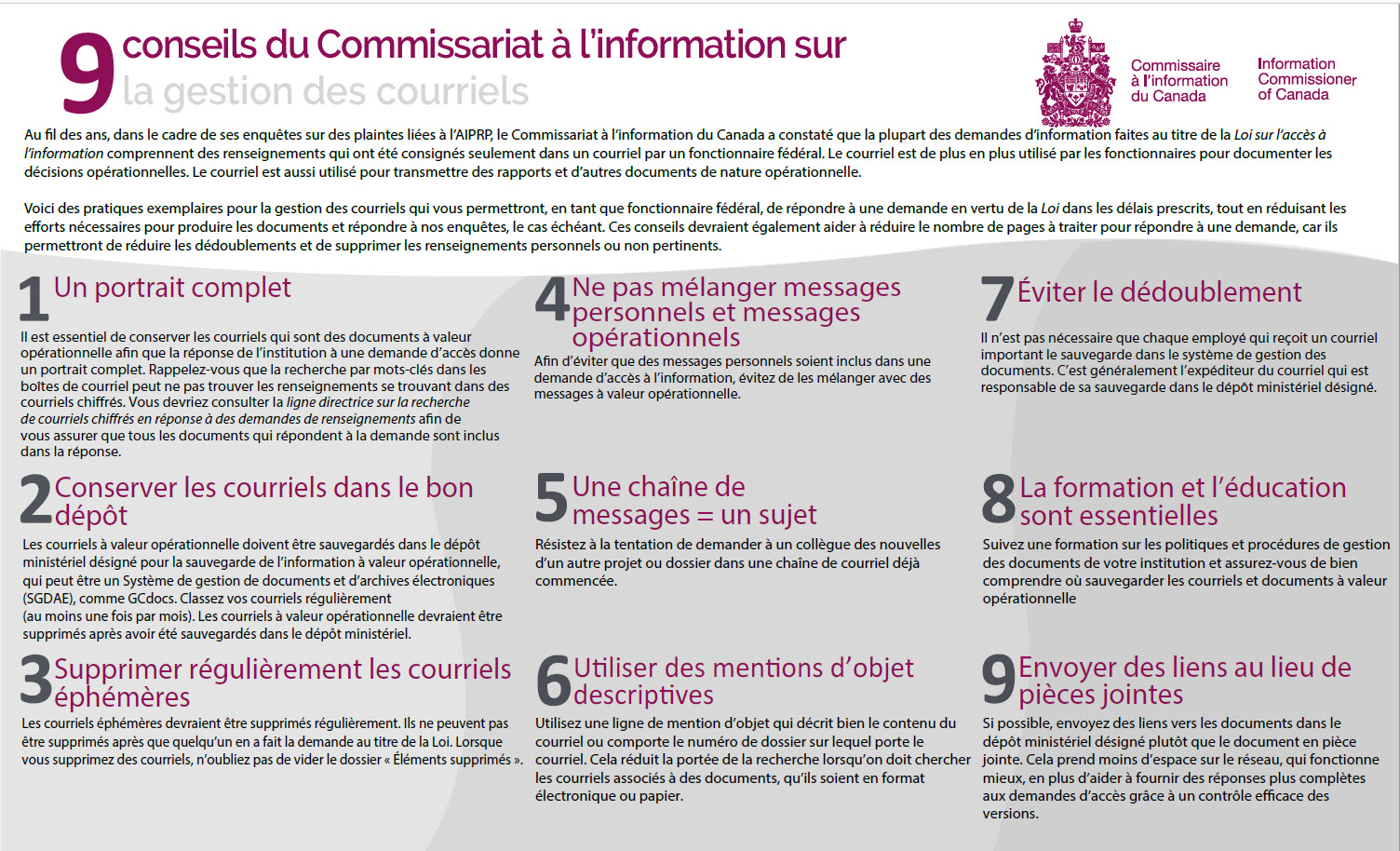 9 conseils du Commissariat